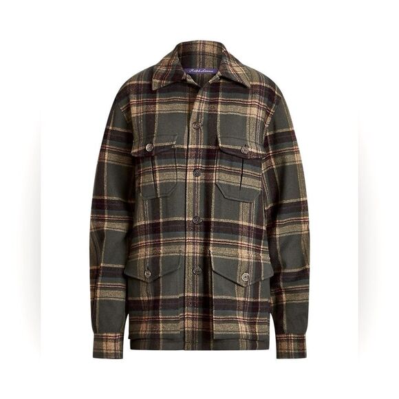 Ralph Lauren Collection Fall 2023 Andrya Olive Plaid Shirt Jacket - Picture 17 of 17